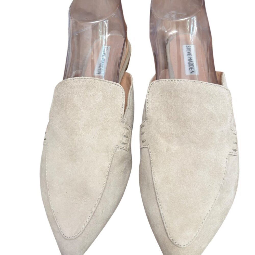 STEVE MADDEN Scip Suede Mules Flats Creamy Beige Pointed Toe Size 9.5 Slip On - Picture 5 of 10
